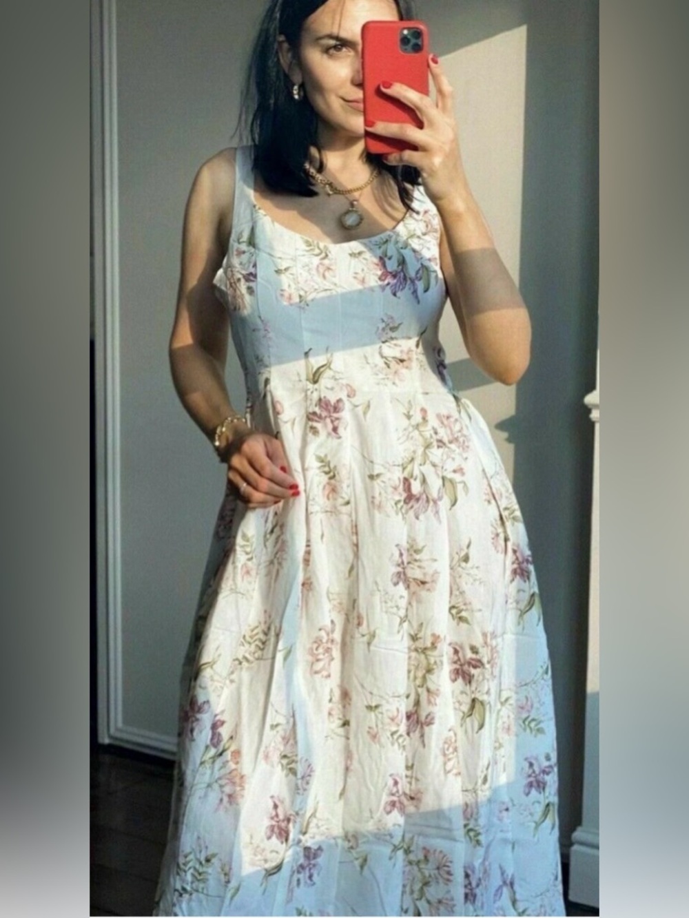 🌸✨ H&M x Brock Collection Floral Criss Cross Back Midi Dress Cream Size S NWT - Picture 7 of 16